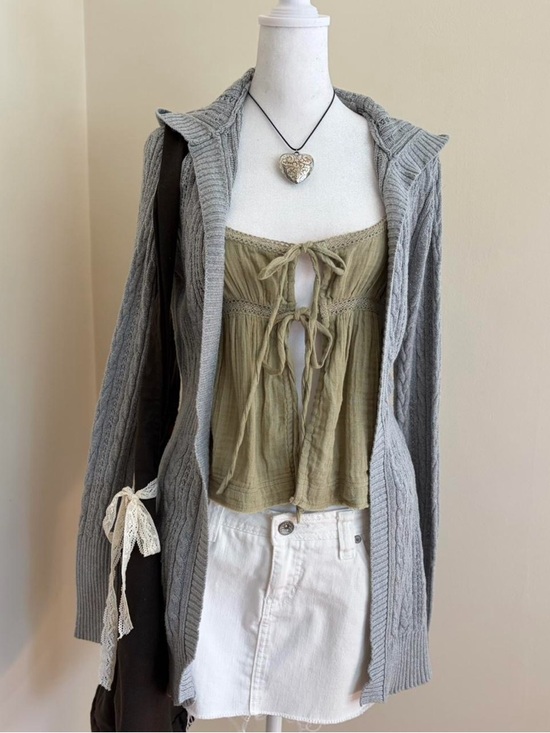Vintage Y2K cardigan duster hoodie fairy grunge gray knit sweater lolita S-M - Picture 3 of 10